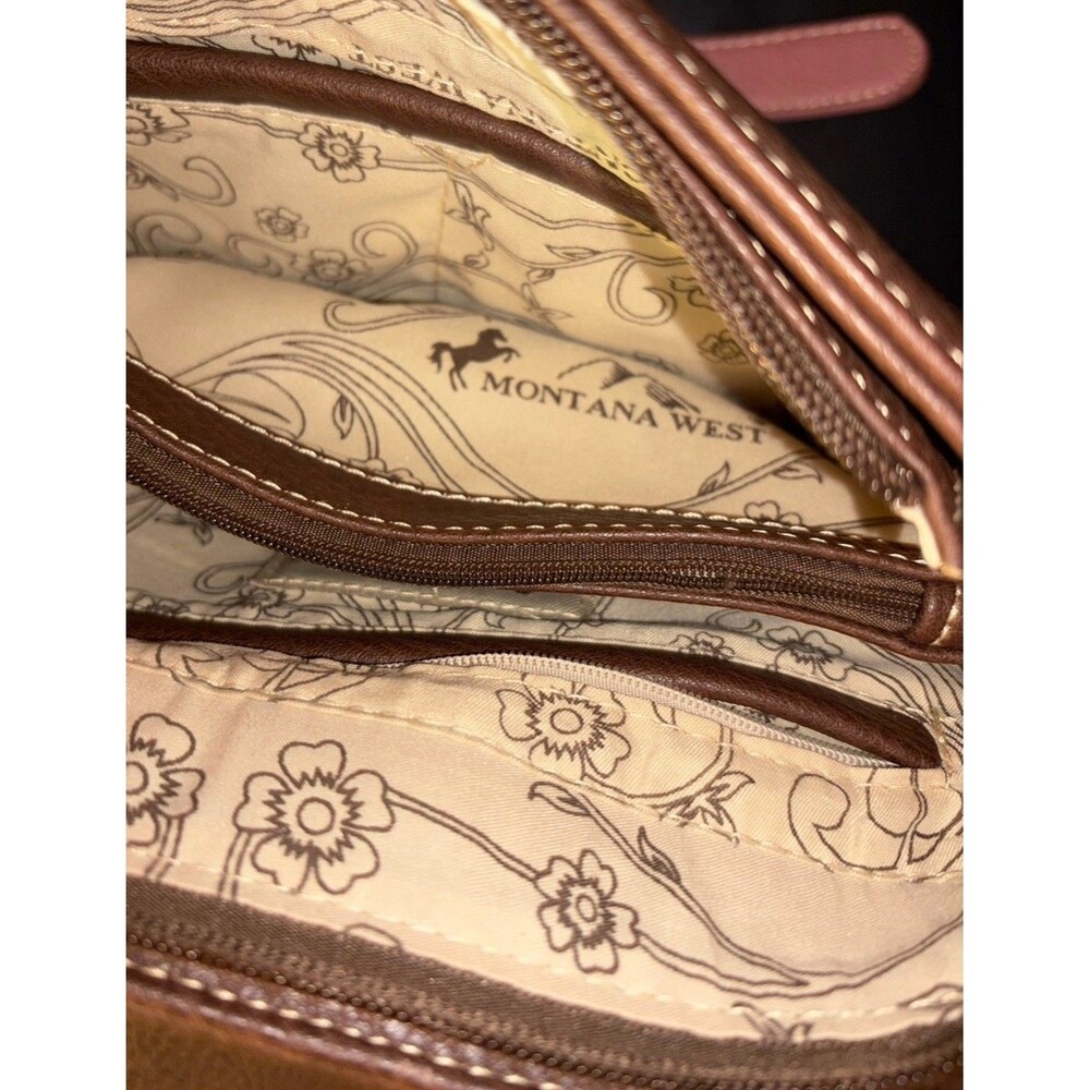 Montana West Pink Brown Western Crossbody Bag with Turquoise Accent - Picture 14 of 16